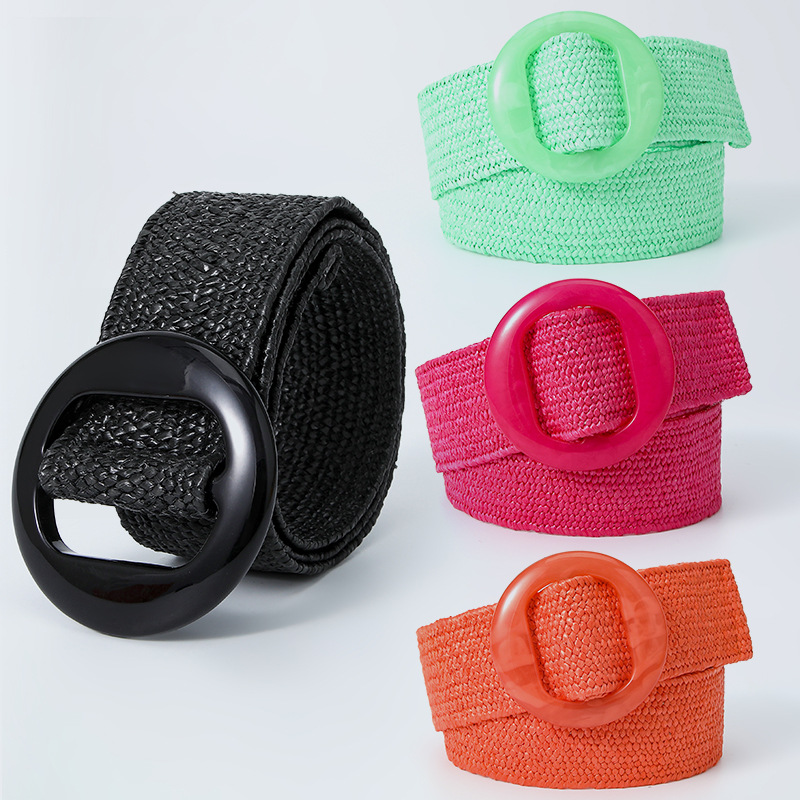 Bohemian Solid Color Resin Woven Belt Women's Woven Belts display picture 1
