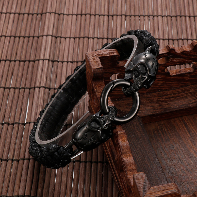 Punk Schädel Rostfreier Stahl Seil Überzug 18 Karat Vergoldet Männer Armbänder display picture 14