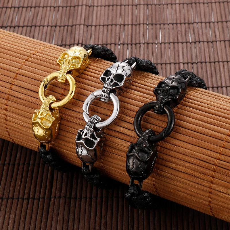 Punk Skull Stainless Steel Rope Plating 18K Gold Plated Men'S Bracelets display picture 8
