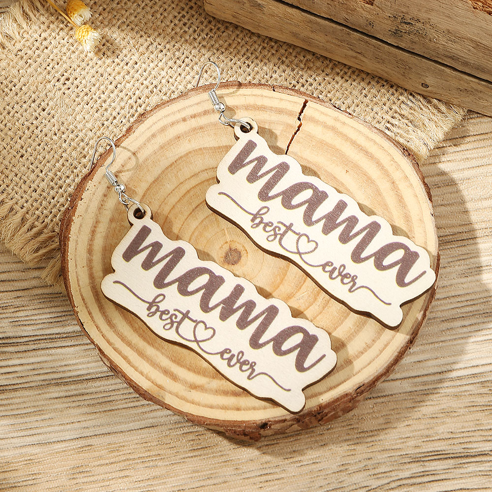 Mama Letter Wood Mother's Day Women's Drop Earrings display picture 3