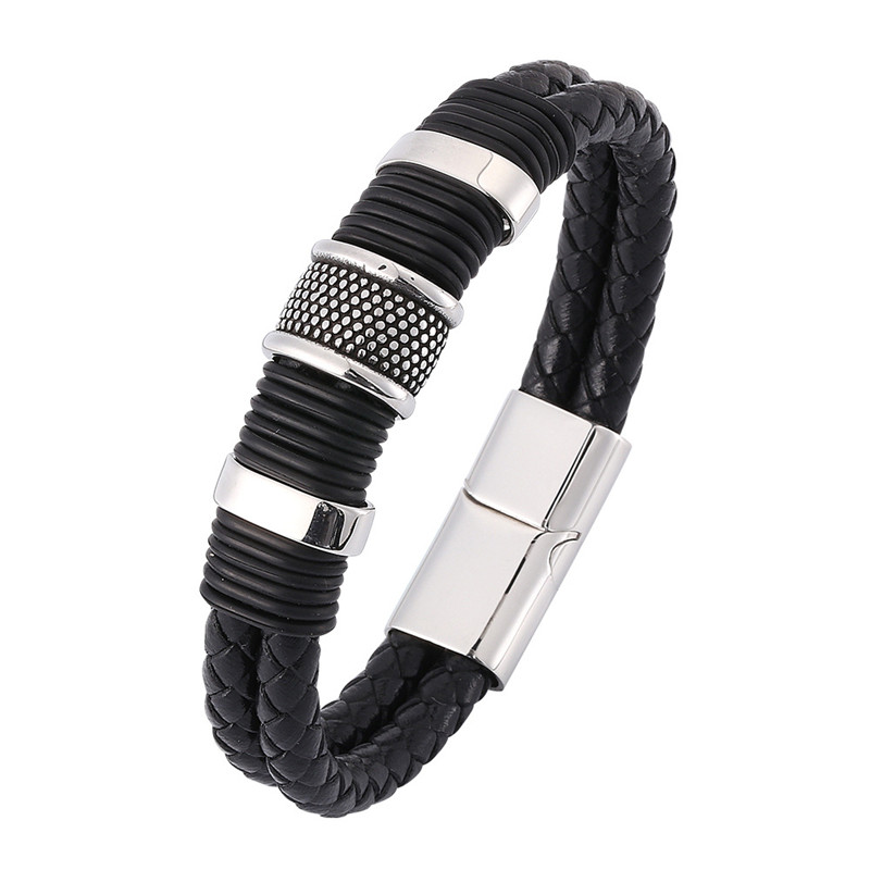 Punk Estilo Simple Color Sólido Acero Inoxidable Cuero Sintético Enchapado Magnético Plateado Hombres Pulsera display picture 1