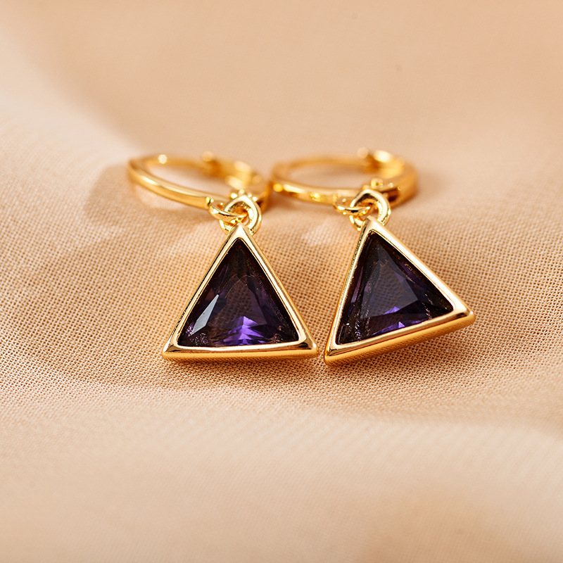 1 Pair Casual Elegant Simple Style Triangle Inlay Copper Zircon 18K Gold Plated Drop Earrings display picture 5