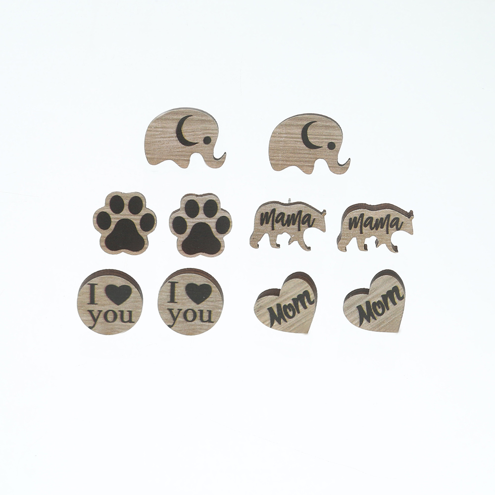 Cute Animal Letter Heart Shape Wood Women's Ear Studs display picture 6