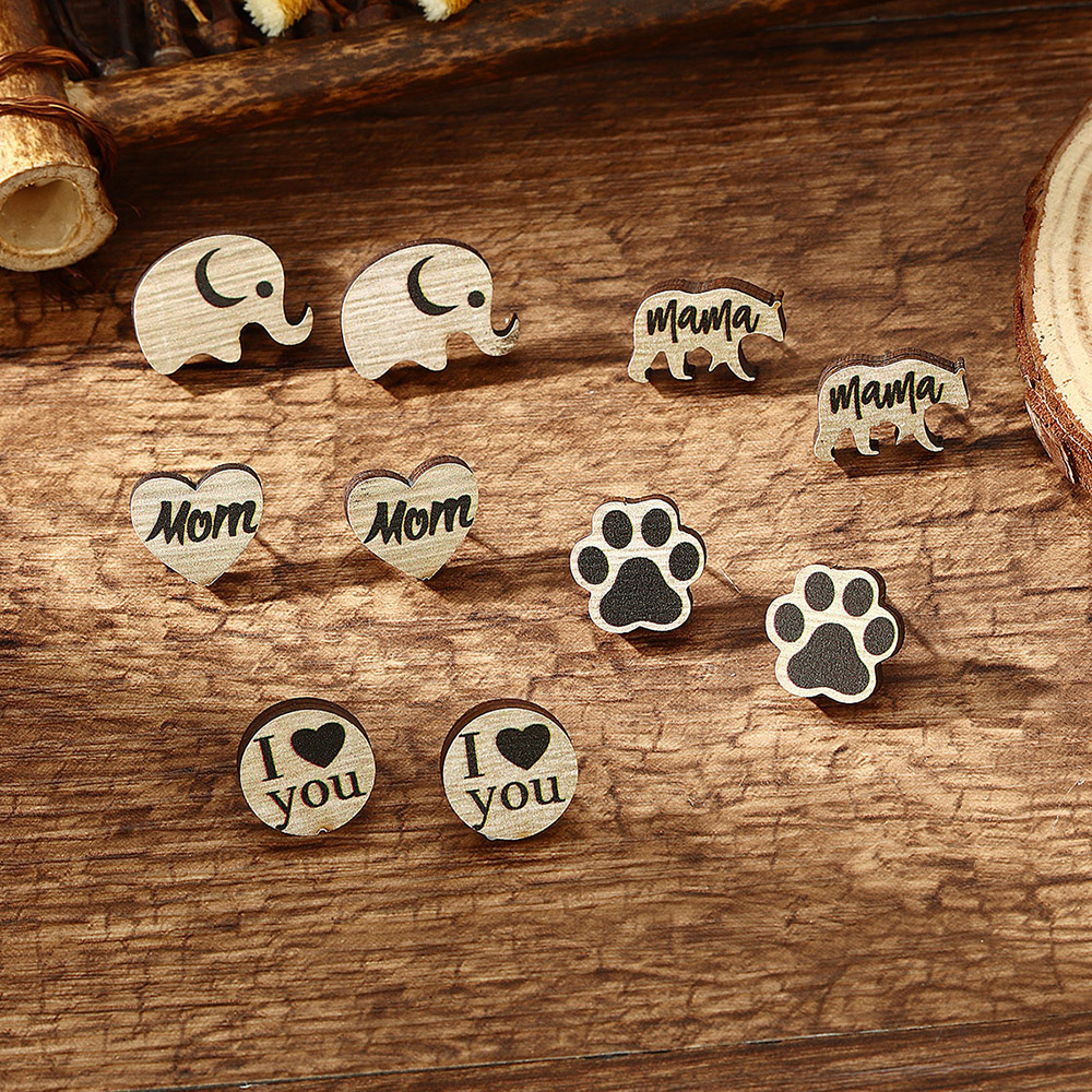 Cute Animal Letter Heart Shape Wood Women's Ear Studs display picture 7