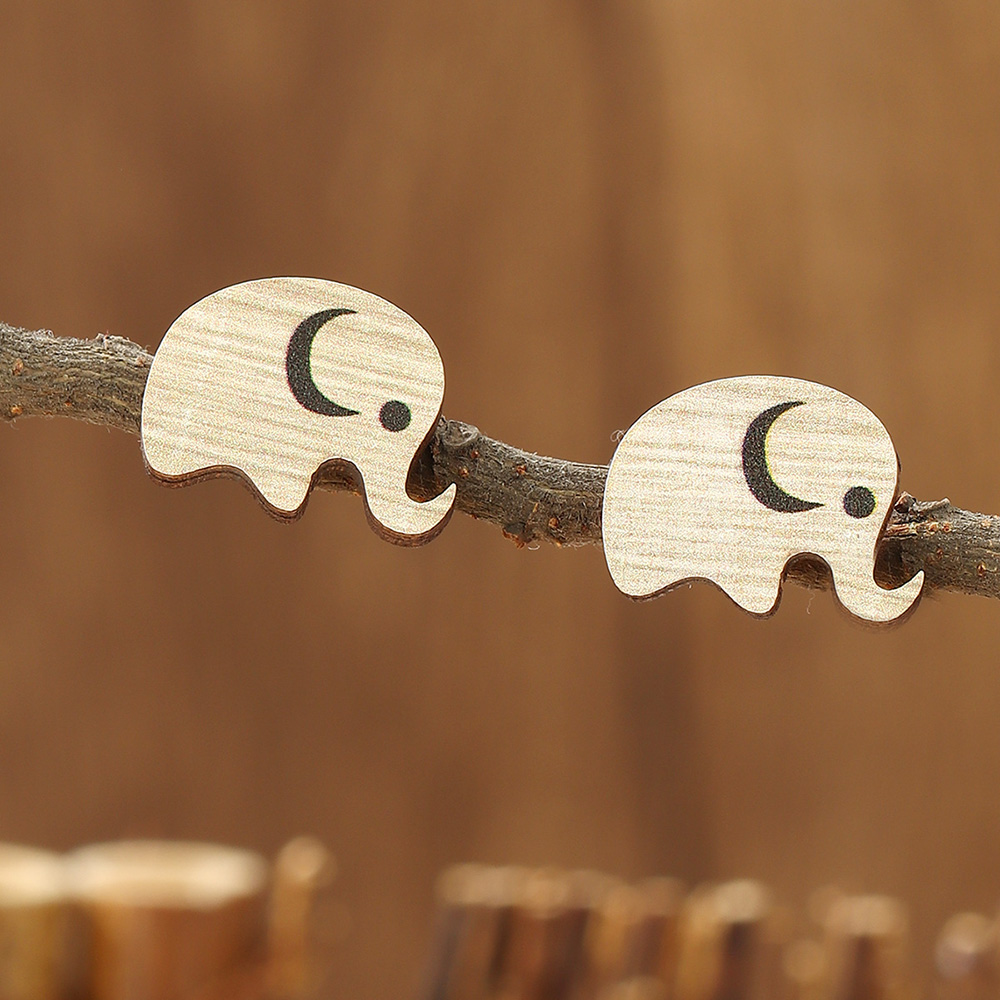 Cute Animal Letter Heart Shape Wood Women's Ear Studs display picture 2
