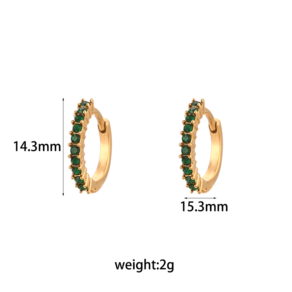 1 Pair Modern Style Round Stainless Steel Plating Inlay Zircon 18k Gold Plated Hoop Earrings display picture 2
