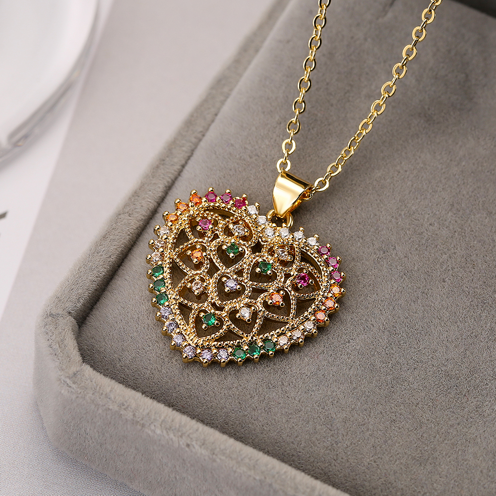 Modern Style Artistic Tree Heart Shape Copper 18k Gold Plated Zircon Pendant Necklace In Bulk display picture 5