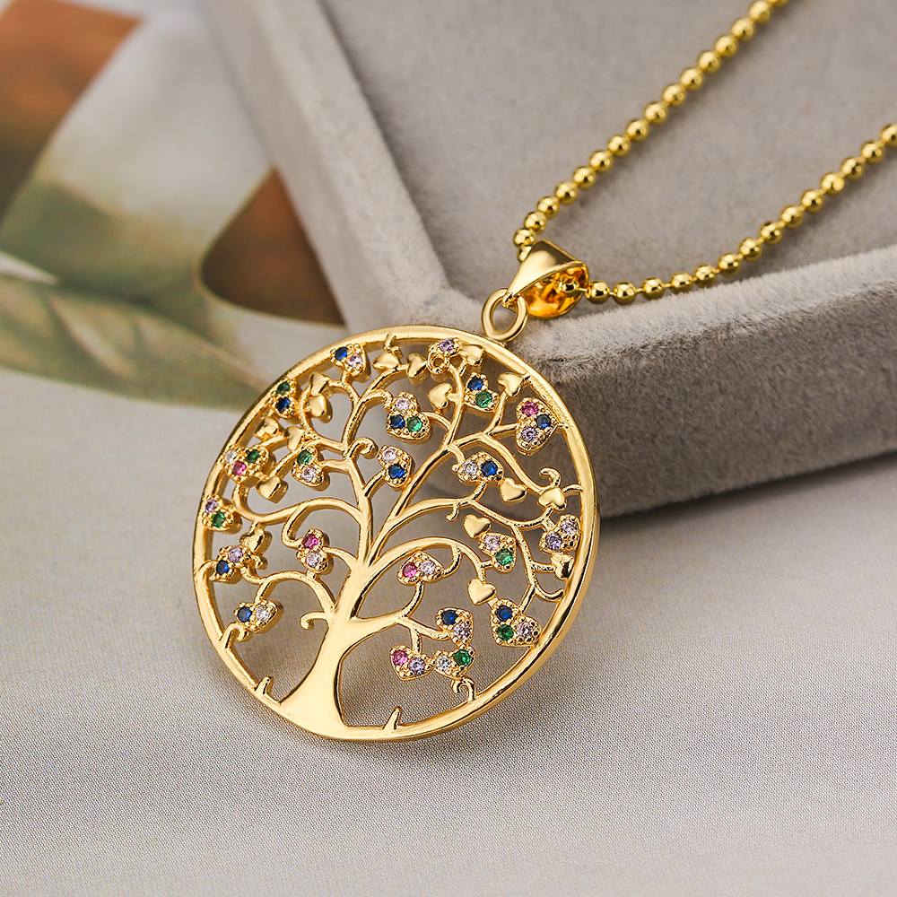 Modern Style Artistic Tree Heart Shape Copper 18k Gold Plated Zircon Pendant Necklace In Bulk display picture 6