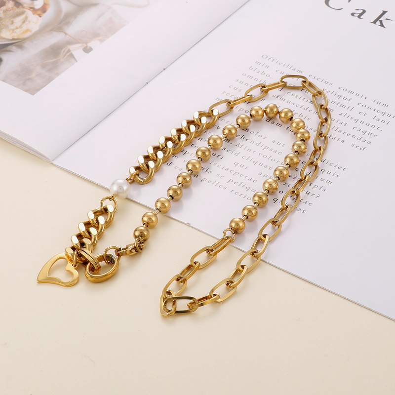 Acero Inoxidable Chapados en oro de 18k Estilo De Moda Embutido Forma De Corazón Perlas Artificiales Collar display picture 1