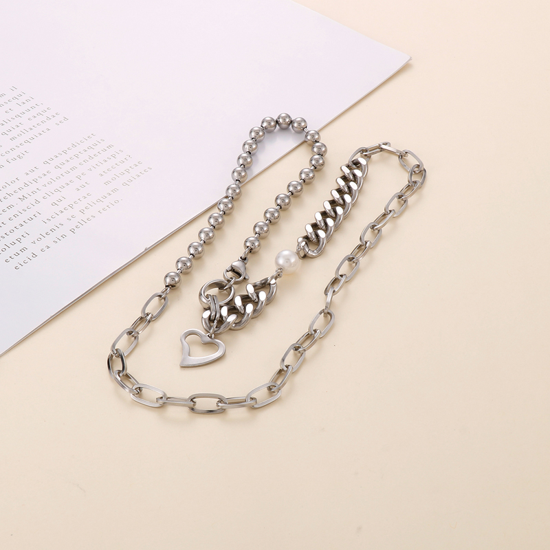 Acier Inoxydable Plaqué Or 18K Style Cool Incruster Forme De Cœur Perles Artificielles Collier display picture 8