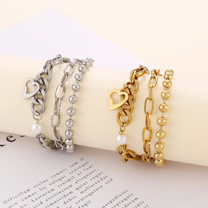 Stainless Steel 18K Gold Plated Cool Style Inlay Heart Shape Artificial Pearls Necklace display picture 6