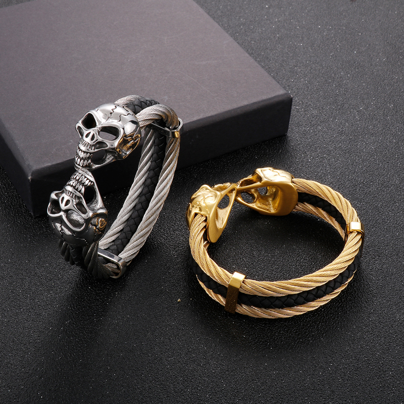 Punk Skull Stainless Steel Plating 18K Gold Plated Men'S Bangle display picture 10