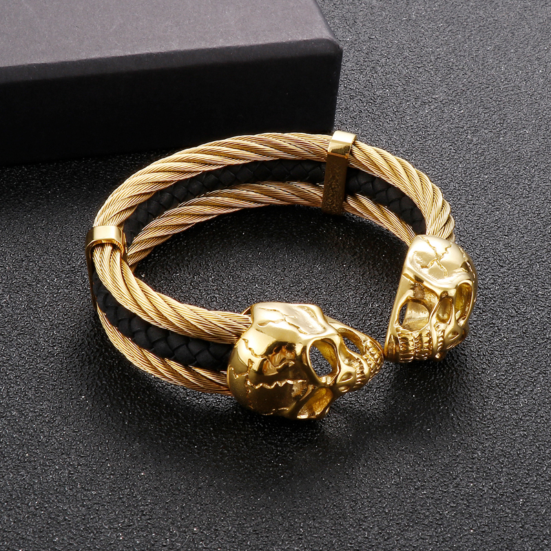Punk Skull Stainless Steel Plating 18K Gold Plated Men'S Bangle display picture 1