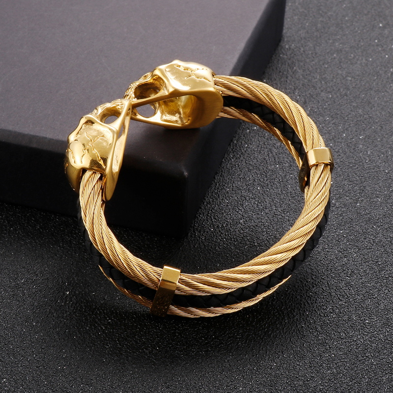 Punk Crâne Acier Inoxydable Placage Plaqué Or 18K Hommes Bracelet display picture 2