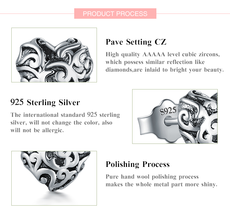 1 Pair Retro Heart Shape Sterling Silver Plating Inlay Zircon Ear Studs display picture 3