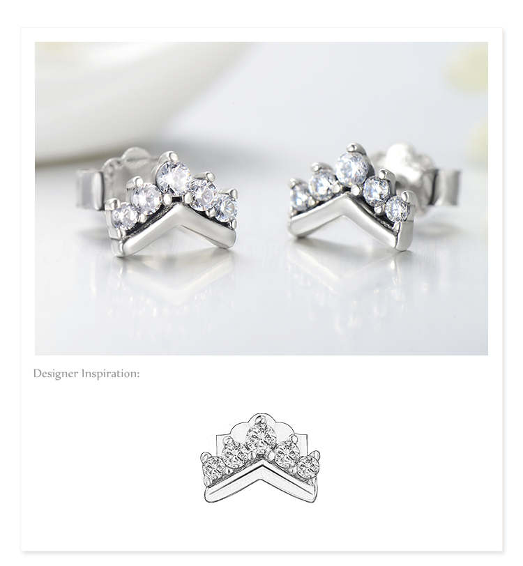 1 Pair Cute Crown Sterling Silver Plating Inlay Zircon Rose Gold Plated Ear Studs display picture 1