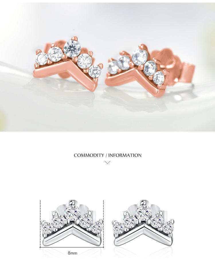 1 Pair Cute Crown Sterling Silver Plating Inlay Zircon Rose Gold Plated Ear Studs display picture 4