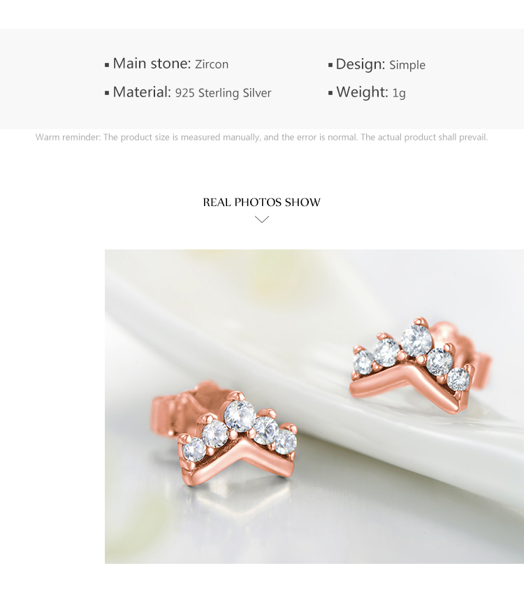 1 Pair Cute Crown Sterling Silver Plating Inlay Zircon Rose Gold Plated Ear Studs display picture 5