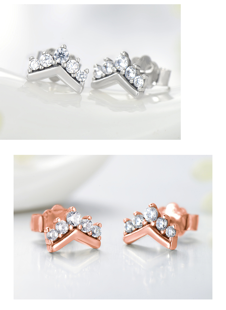 1 Pair Cute Crown Sterling Silver Plating Inlay Zircon Rose Gold Plated Ear Studs display picture 6