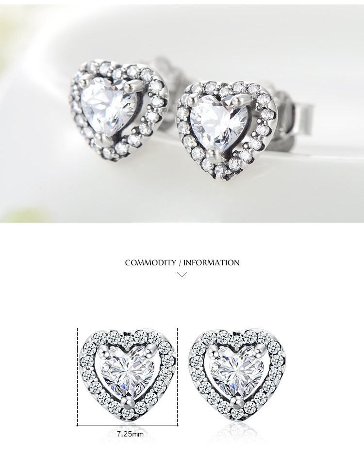 1 Pair Sweet Heart Shape Plating Three-dimensional Inlay Sterling Silver Zircon Ear Studs display picture 4