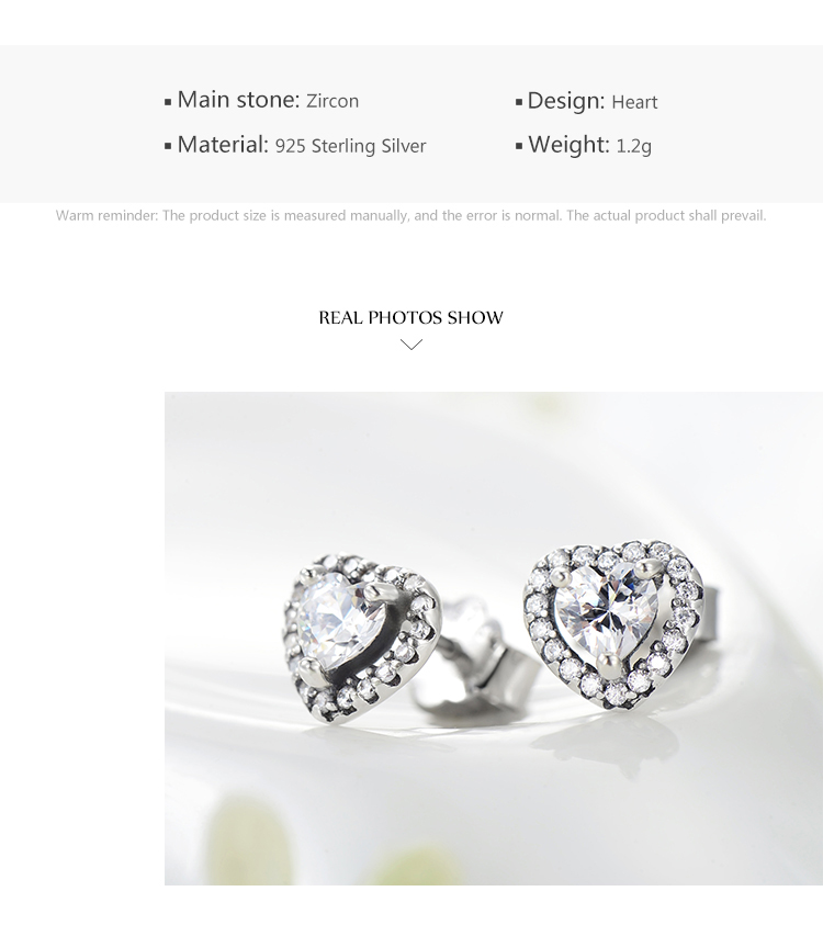 1 Pair Sweet Heart Shape Plating Three-dimensional Inlay Sterling Silver Zircon Ear Studs display picture 5
