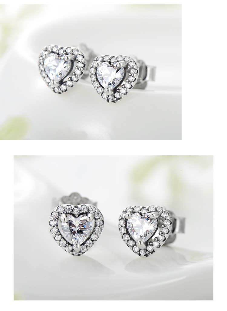 1 Pair Sweet Heart Shape Plating Three-dimensional Inlay Sterling Silver Zircon Ear Studs display picture 6