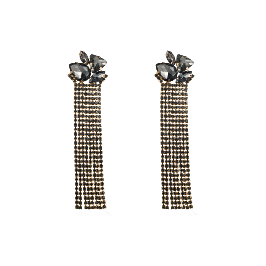 1 Pair Glam Classic Style Tassel Plating Inlay Alloy Rhinestones Glass Gold Plated Drop Earrings display picture 9