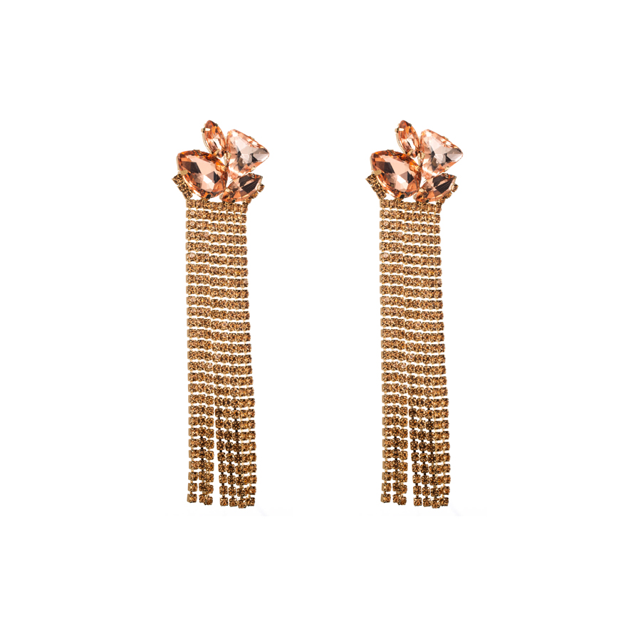 1 Pair Glam Classic Style Tassel Plating Inlay Alloy Rhinestones Glass Gold Plated Drop Earrings display picture 6