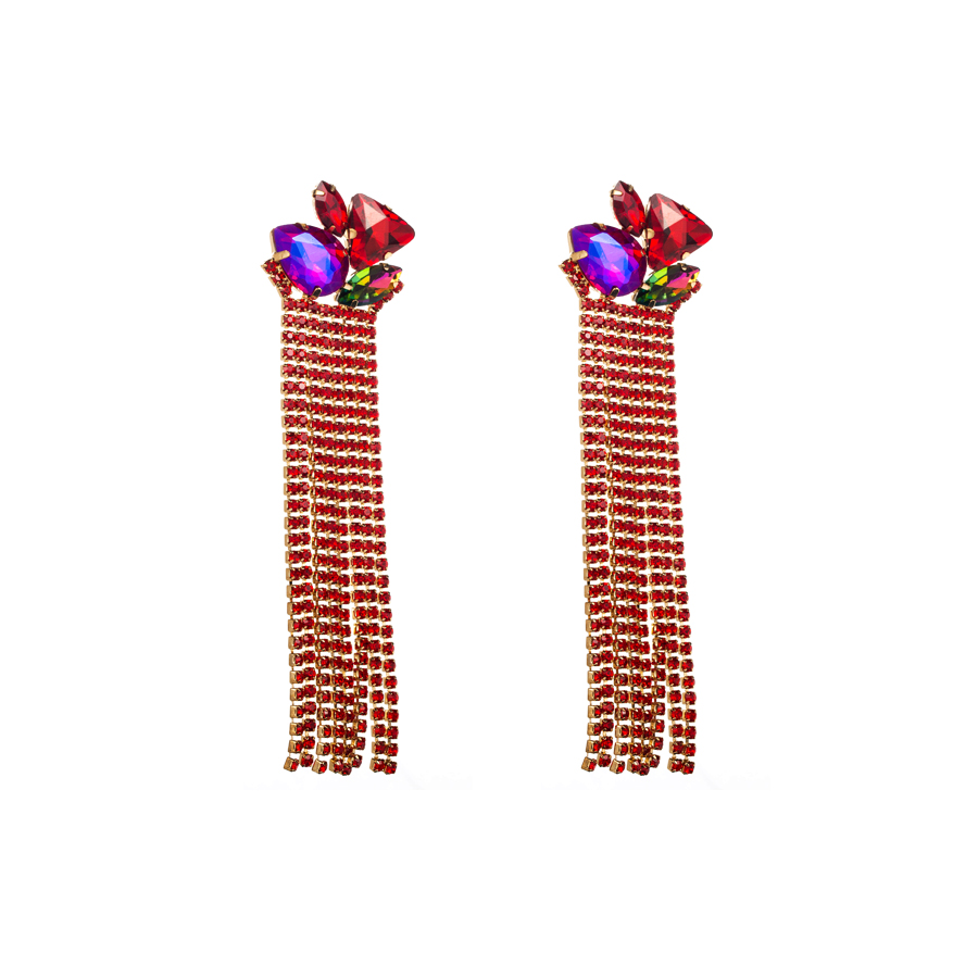 1 Pair Glam Classic Style Tassel Plating Inlay Alloy Rhinestones Glass Gold Plated Drop Earrings display picture 11
