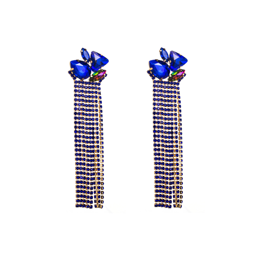 1 Pair Glam Classic Style Tassel Plating Inlay Alloy Rhinestones Glass Gold Plated Drop Earrings display picture 7