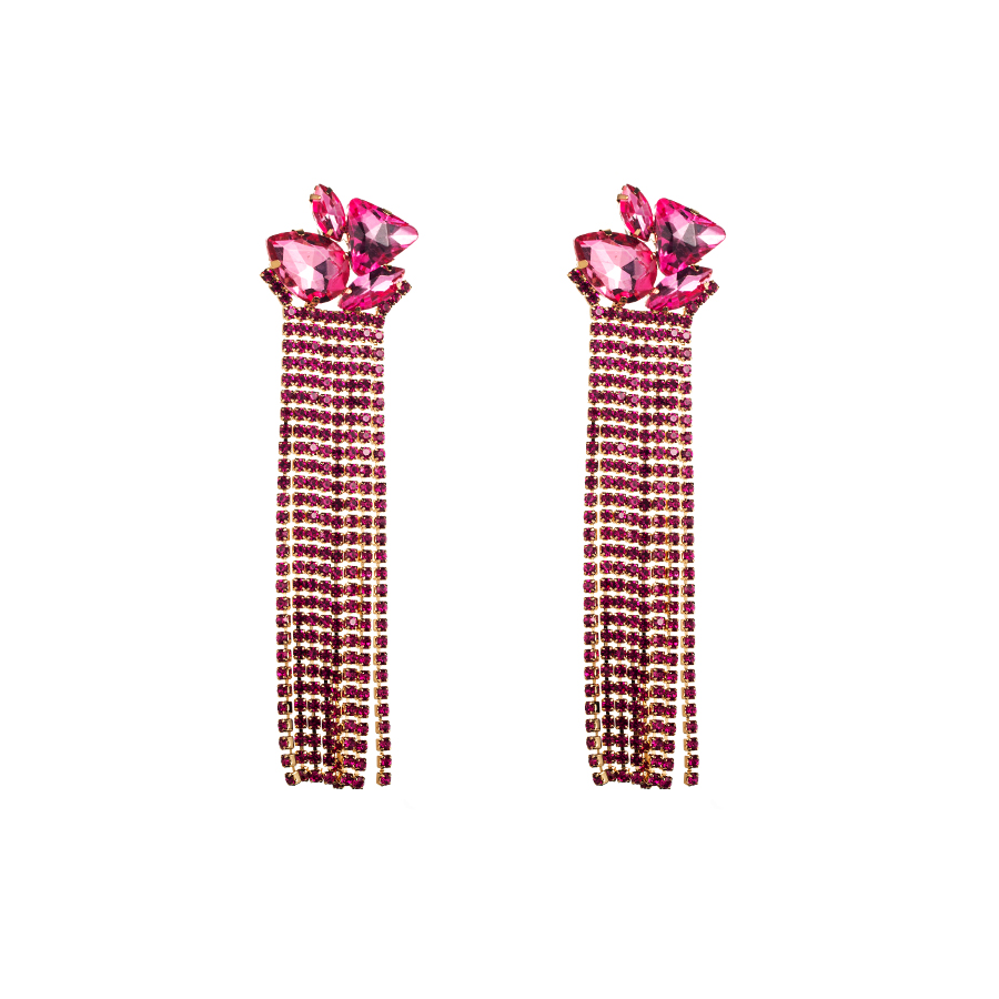 1 Pair Glam Classic Style Tassel Plating Inlay Alloy Rhinestones Glass Gold Plated Drop Earrings display picture 10