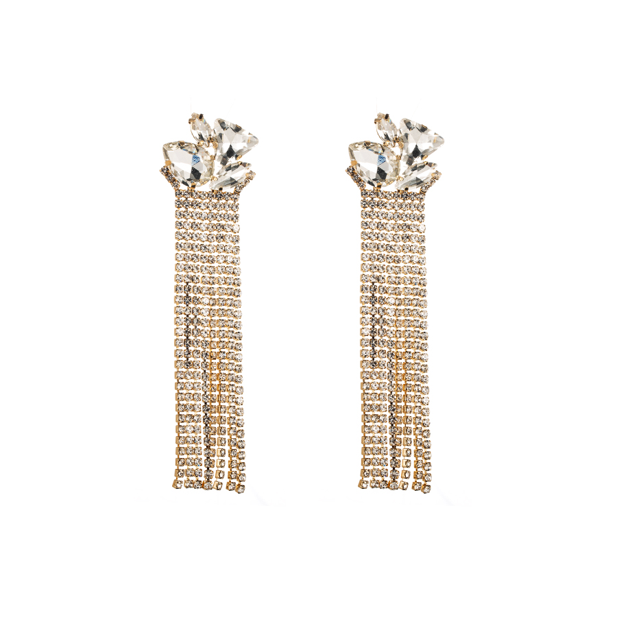 1 Pair Glam Classic Style Tassel Plating Inlay Alloy Rhinestones Glass Gold Plated Drop Earrings display picture 5