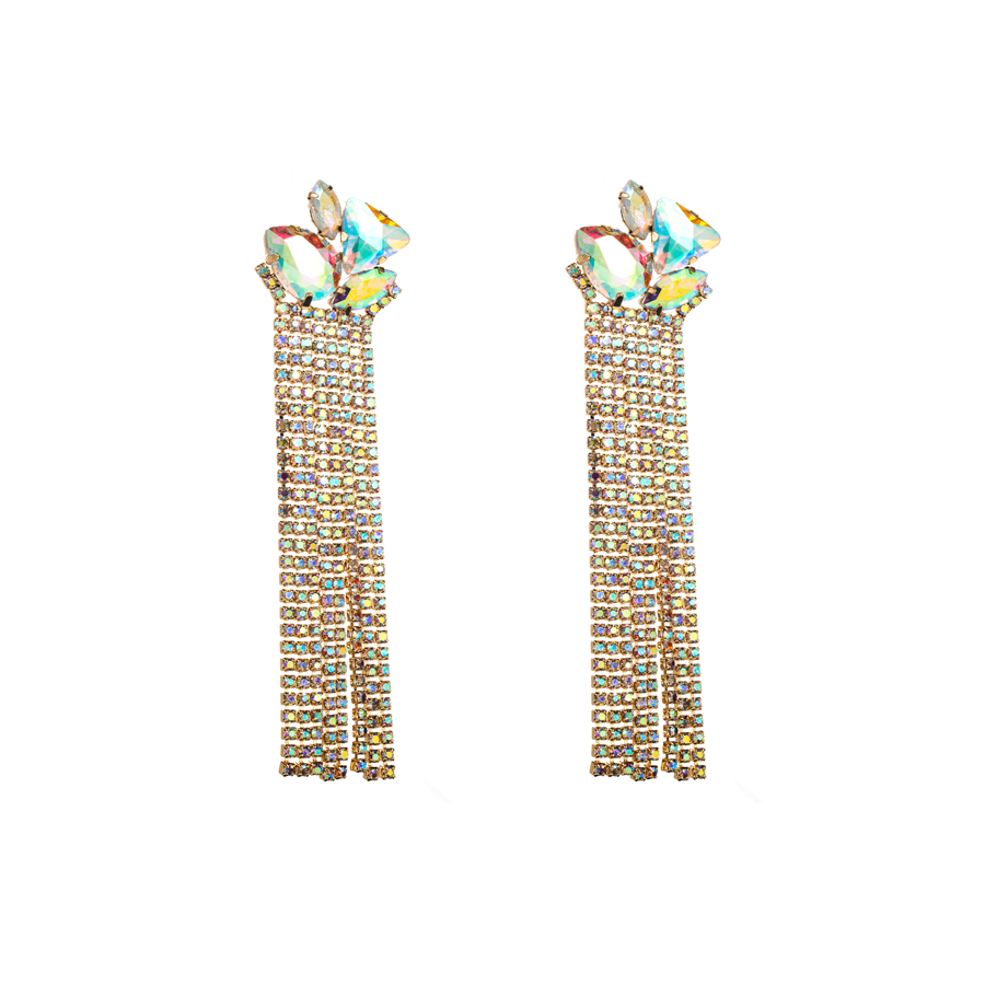 1 Pair Glam Classic Style Tassel Plating Inlay Alloy Rhinestones Glass Gold Plated Drop Earrings display picture 8