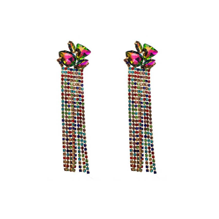 1 Pair Glam Classic Style Tassel Plating Inlay Alloy Rhinestones Glass Gold Plated Drop Earrings display picture 12