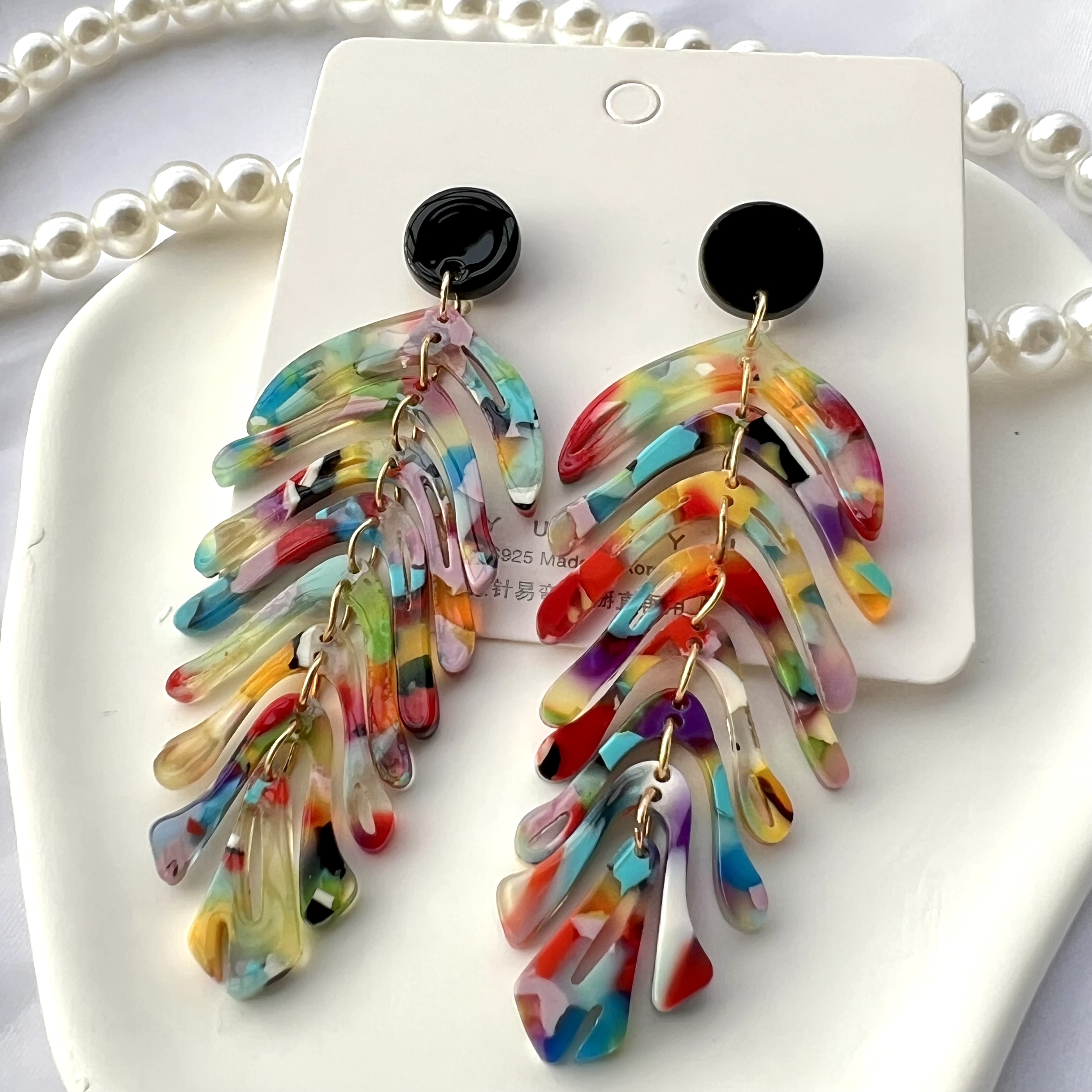 1 Pair Exaggerated Beach Leaves Arylic Alloy Drop Earrings display picture 8