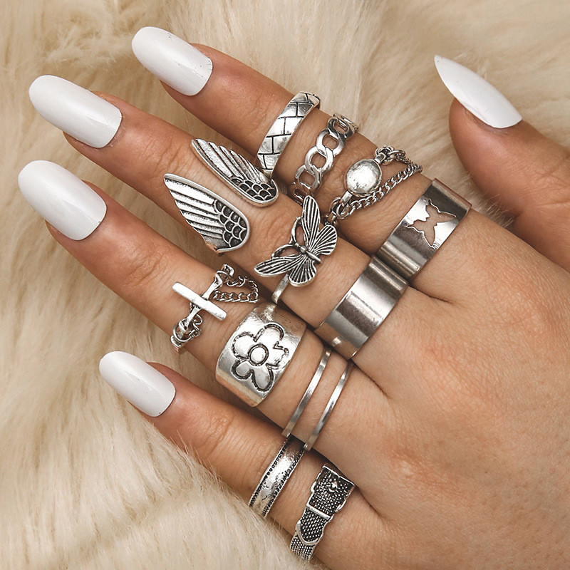 Casual Retro Punk Cross Heart Shape Horns Alloy Enamel Plating Inlay Artificial Gemstones Artificial Diamond Moonstone Gold Plated Silver Plated Women's Open Ring display picture 5
