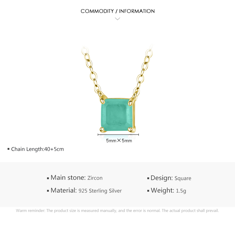 Ins Style Simple Style Square Sterling Silver Plating Inlay Gem 14k Gold Plated Rhodium Plated Necklace display picture 4