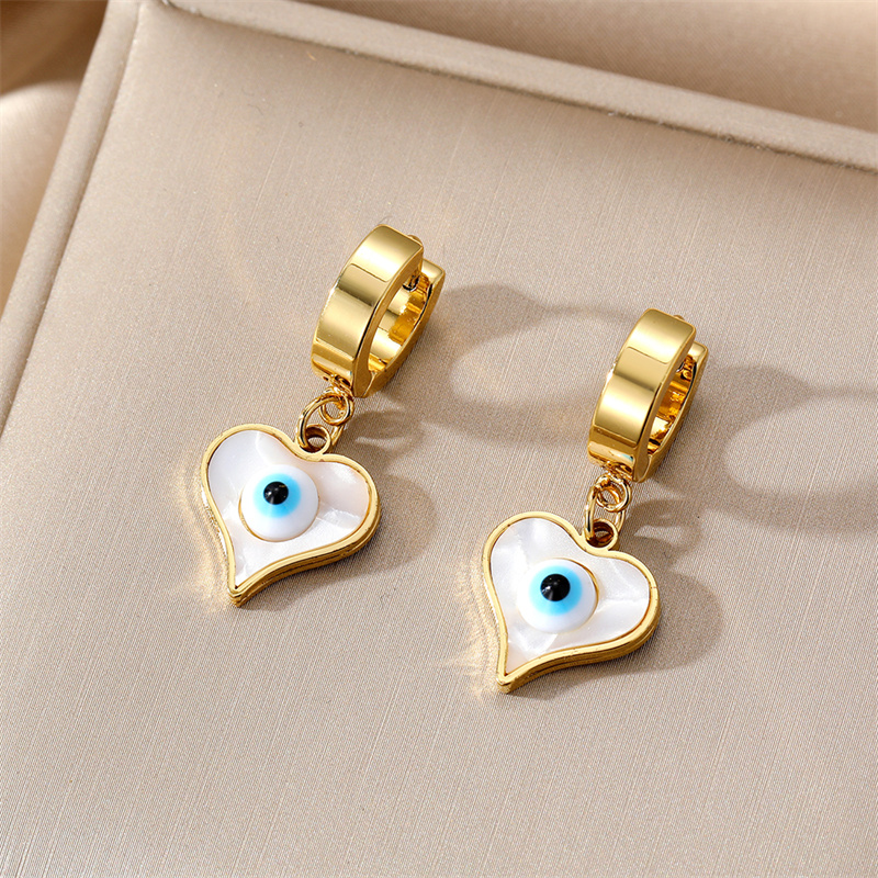 1 Pair Ethnic Style Palm Heart Shape Stainless Steel Enamel Inlay Resin Drop Earrings display picture 7