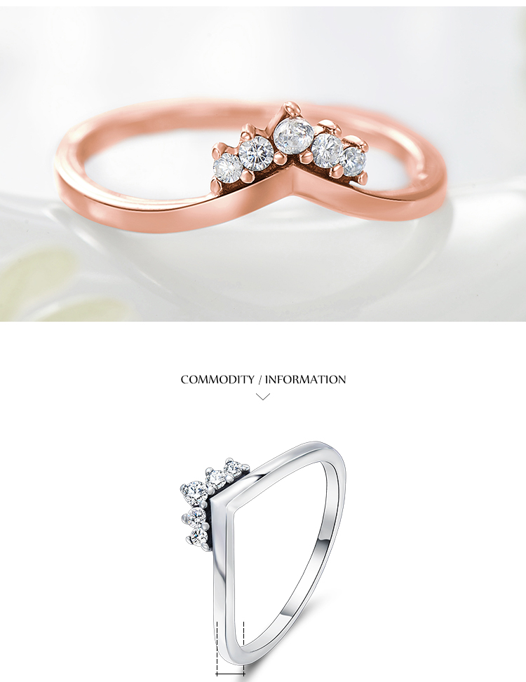 Simple Style Crown Sterling Silver Plating Inlay Zircon Rose Gold Plated Rings display picture 4
