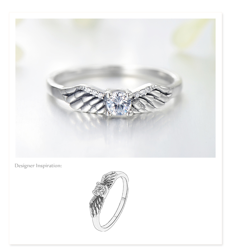 Vintage Style Angel Wings Sterling Silver Plating Inlay Zircon Thai Silver Rings display picture 1
