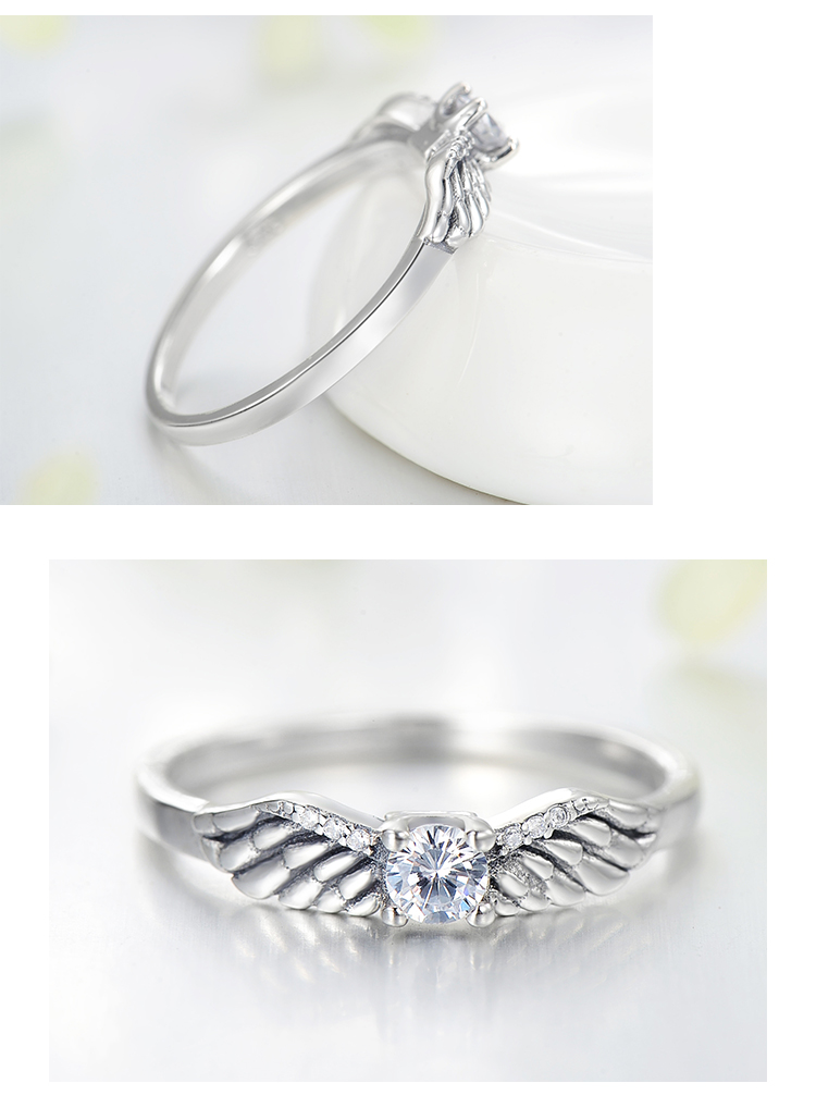 Vintage Style Angel Wings Sterling Silver Plating Inlay Zircon Thai Silver Rings display picture 6