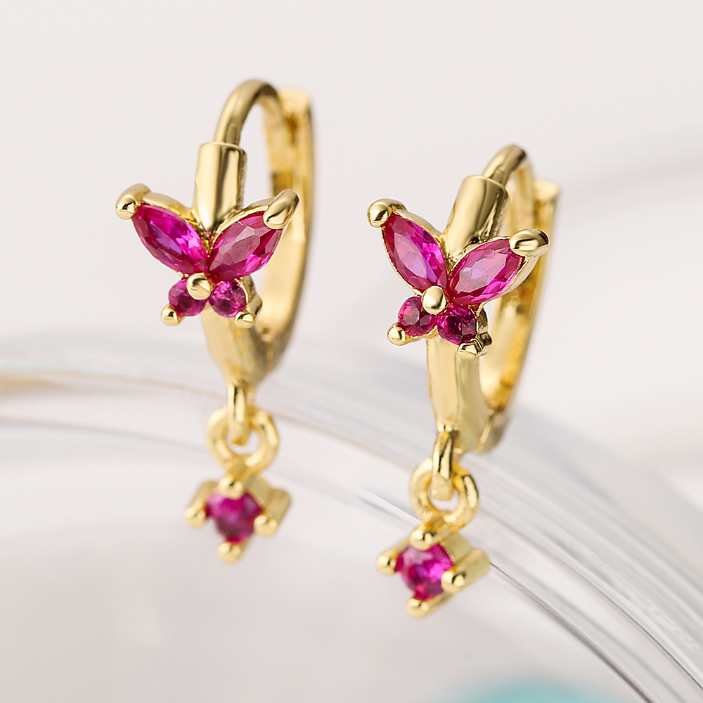 1 Pair Simple Style Commute Butterfly Copper Plating Inlay Zircon 18k Gold Plated Drop Earrings display picture 3