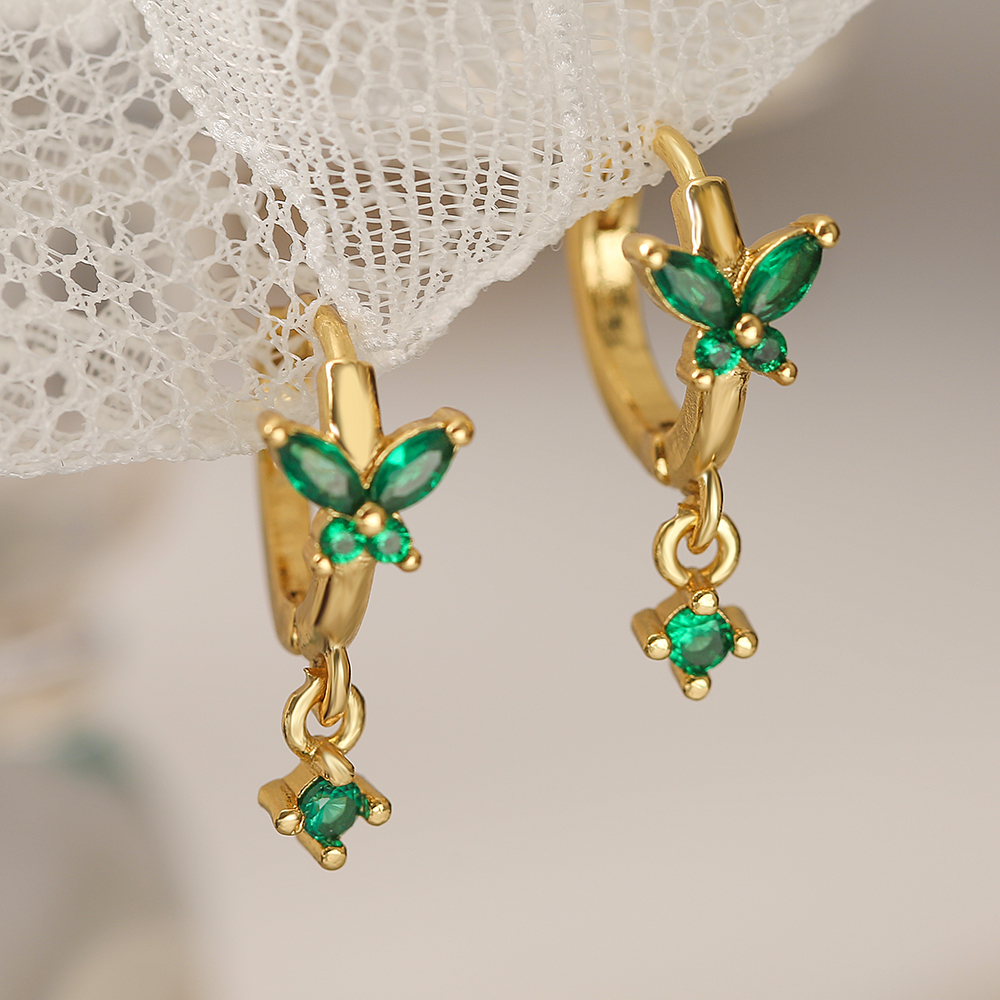 1 Pair Simple Style Commute Butterfly Copper Plating Inlay Zircon 18k Gold Plated Drop Earrings display picture 2