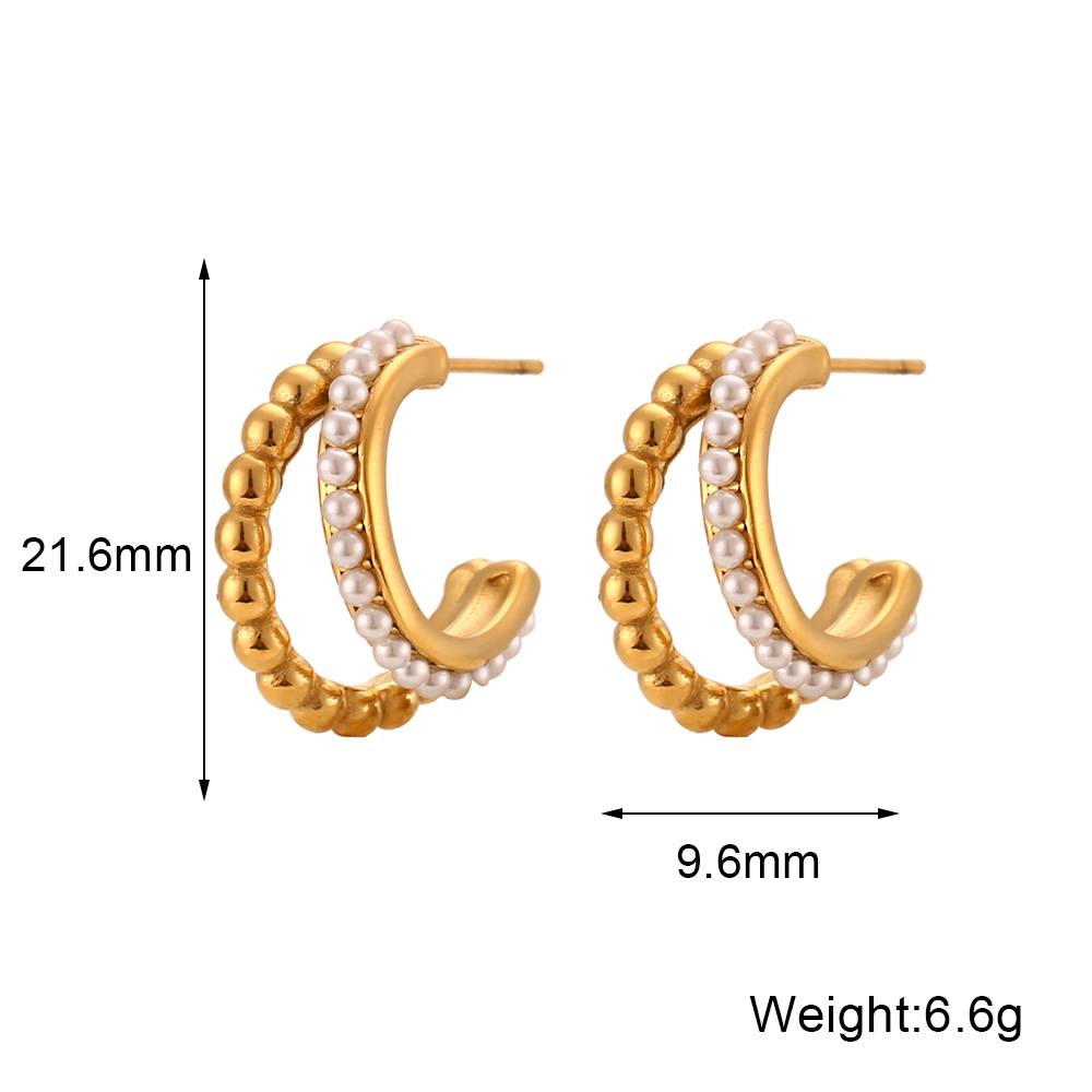 1 Pair Modern Style C Shape Plating Inlay Stainless Steel Artificial Pearls 18k Gold Plated Ear Studs display picture 2