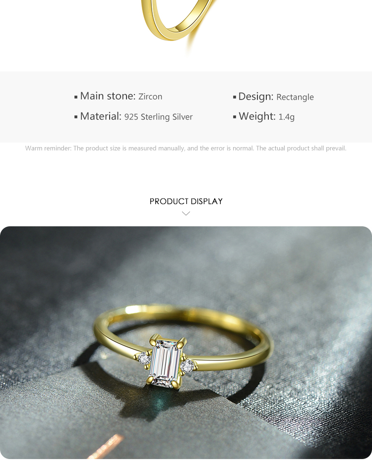 Shiny Rectangle Sterling Silver Plating Inlay Zircon 14k Gold Plated Rhodium Plated Rings display picture 4