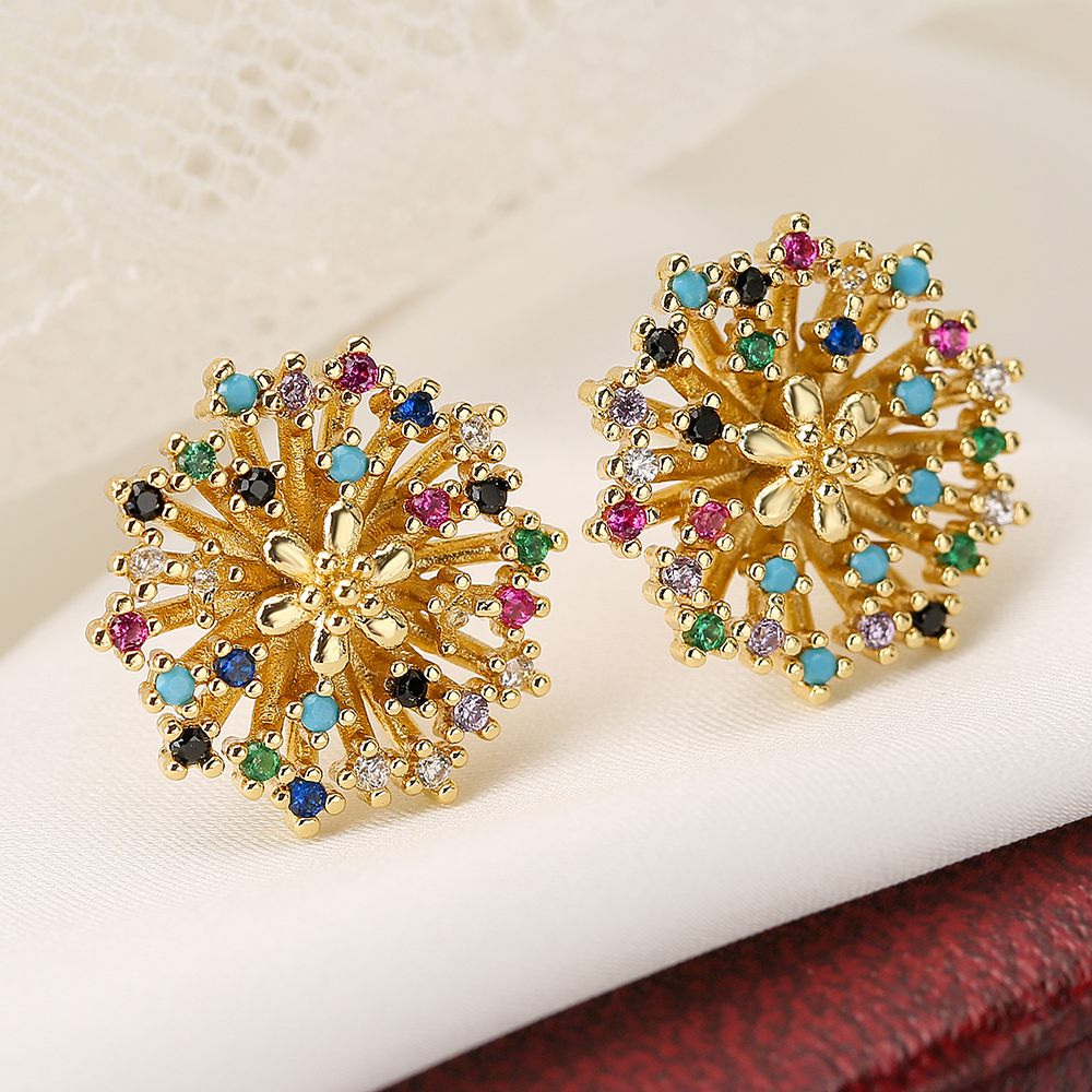 1 Pair Retro Commute Heart Shape Flower Copper Plating Inlay Zircon 18k Gold Plated Ear Studs display picture 5