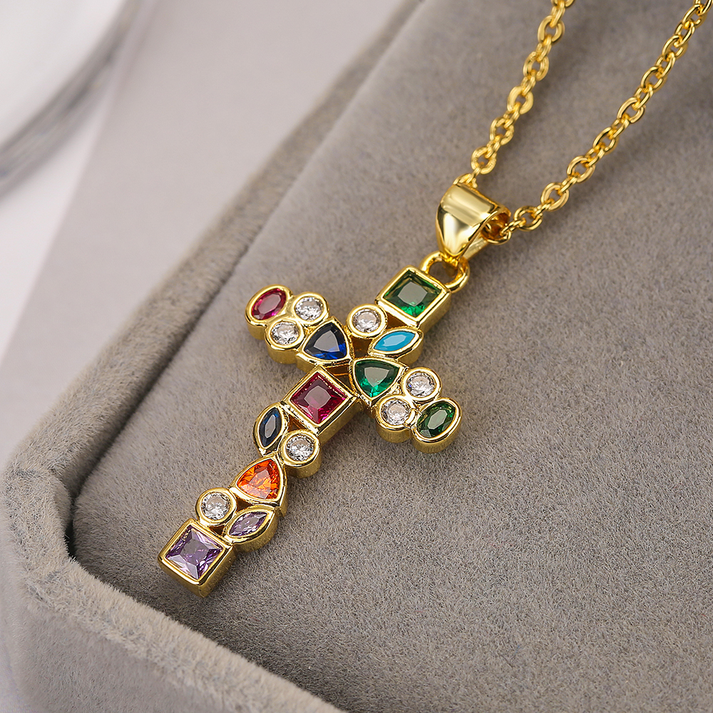 Hip-hop Cross Copper 18k Gold Plated Zircon Pendant Necklace In Bulk display picture 4