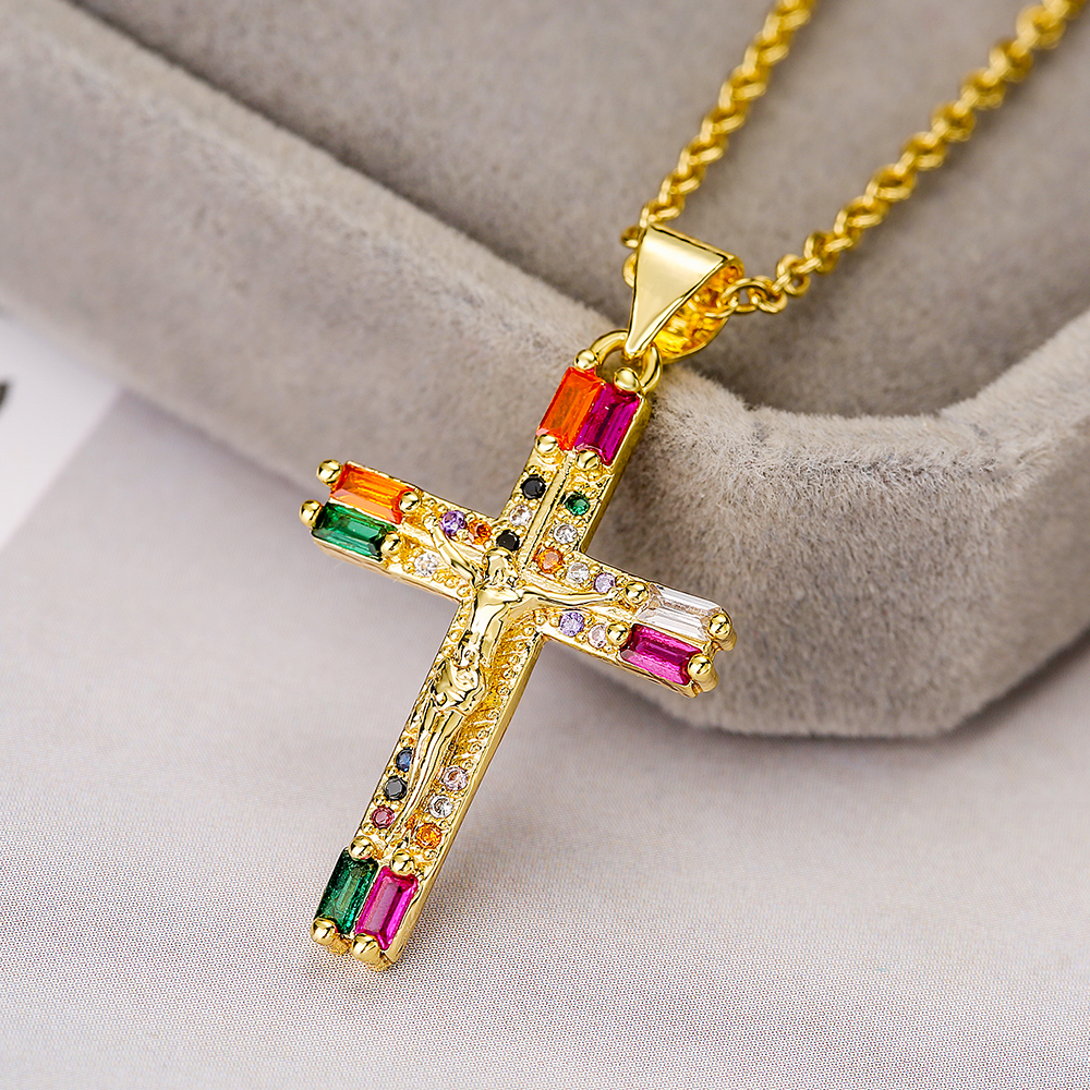 Hip-hop Cross Copper 18k Gold Plated Zircon Pendant Necklace In Bulk display picture 6