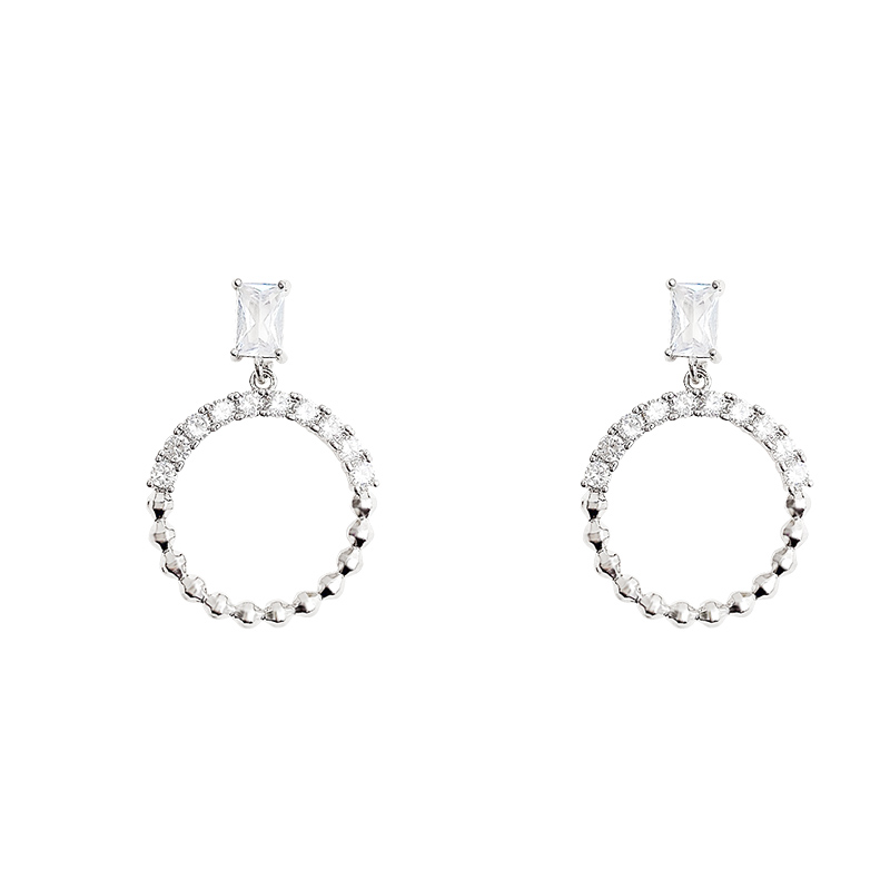 Ins Style Korean Style Circle Alloy Inlay Rhinestones Silver Plated Women's Drop Earrings display picture 3