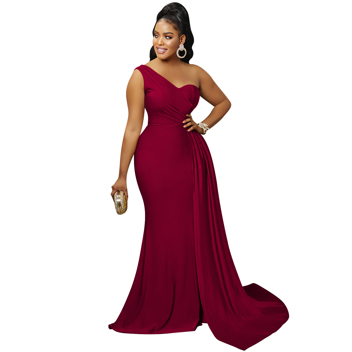 Women's Irregular Skirt Elegant Oblique Collar Patchwork Pleated Backless Sleeveless Solid Color Maxi Long Dress Daily display picture 9